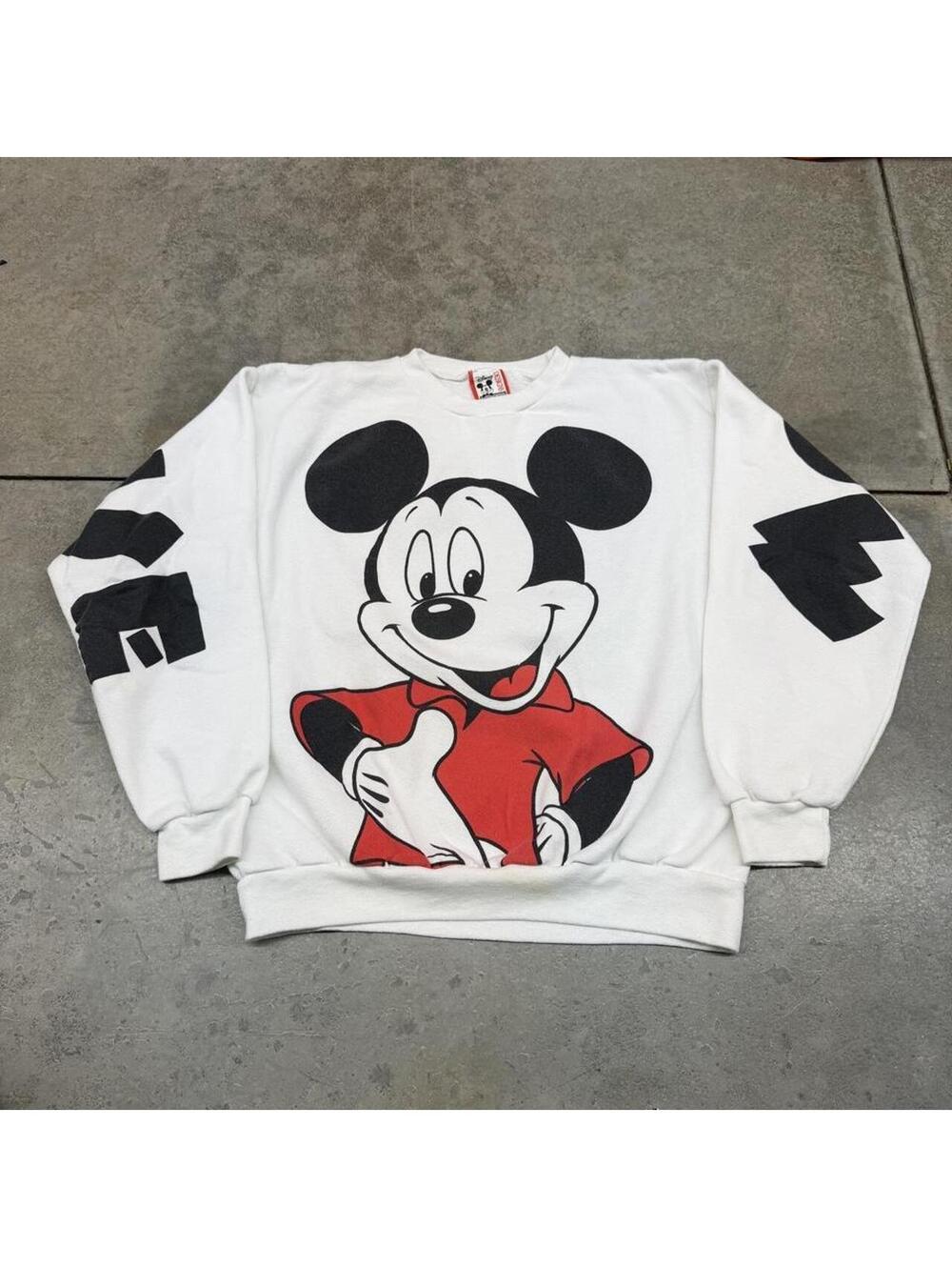 vintage mickey mouse wrap around print made in usa disney white crewneck